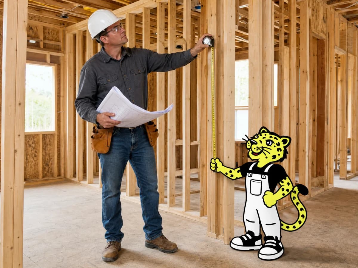 Residential contractor reviewing a home project while Leo helps with measurements